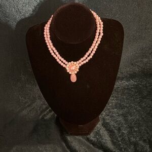 Faux Double Strand Opal and Gem Necklace with Tear Drop